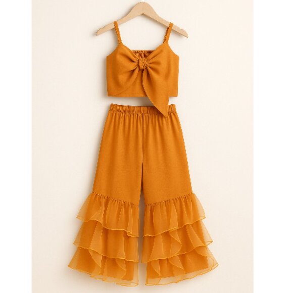 Girls Indian Gagra Outfit | Orange Top & Ruffle Pants | Size 12–14 - Picture 1 of 16